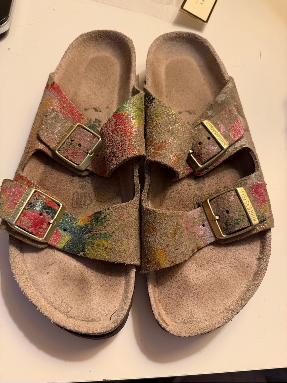 SOLD Birkenstock Arizona Suede Sandals in Multicolor Paint women’s 11 size 42